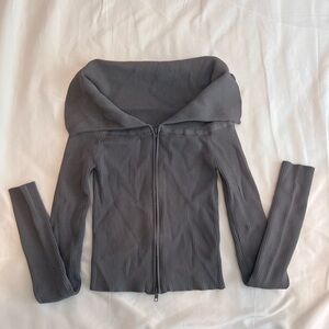 Glassons Gray Ribbed Zip-Up Sweater